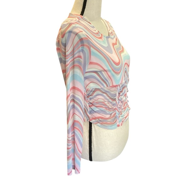 Madden NYC Semi-Sheer Ruched Corset Style Long Sleeve Top, Blushing‎ Bride XL - Picture 5 of 8